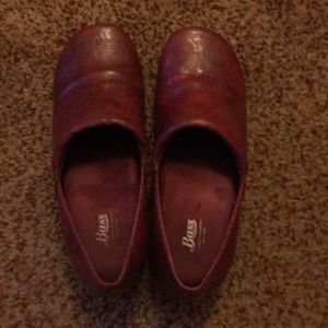 Bass tooled leather clogs